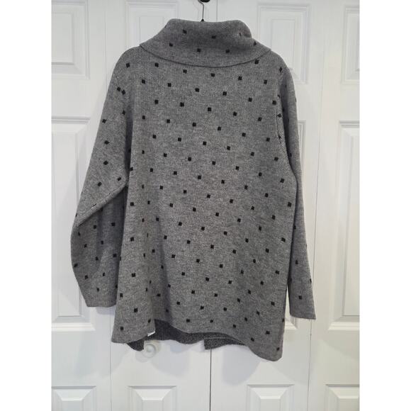 Max Studio Knit Wool Blend Gray/ Black Polka Dot Cardigan Cowl Neck Sweater 3x - Picture 2 of 8